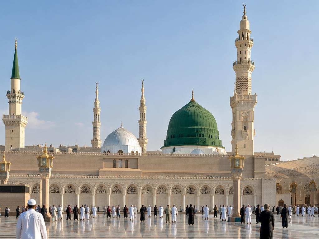 The courtyard of Al Masjid an Nabawi in Madinah